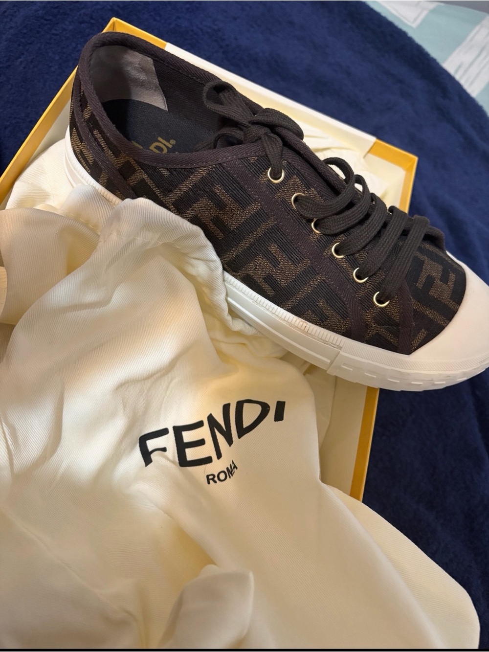 Fendi Brown Monogram Canvas Sneakers with White Sole